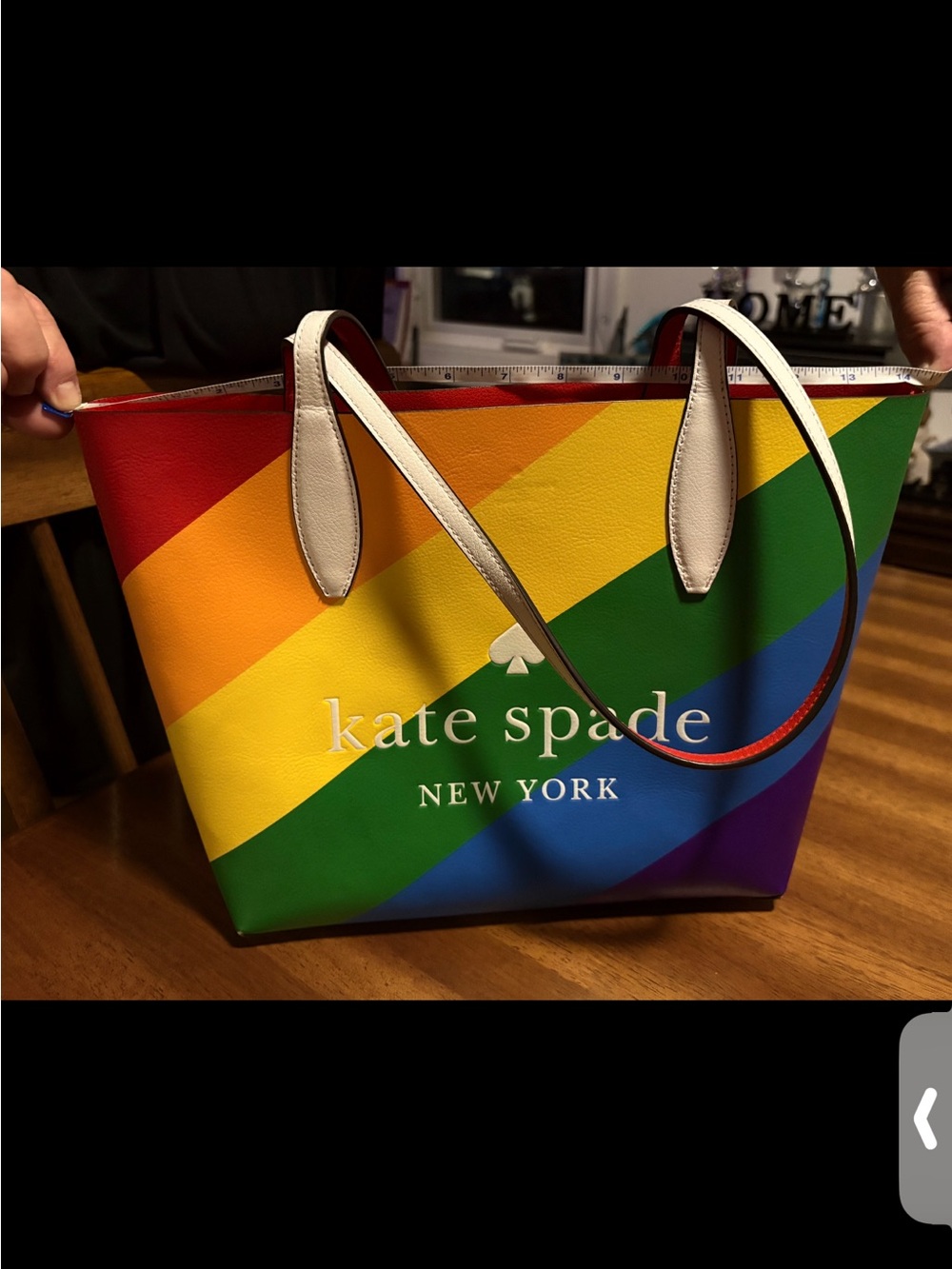Limited edition Kate spade Rainbow Diagonal Stripe Tote - White Handles w/Pouch - Picture 8 of 9
